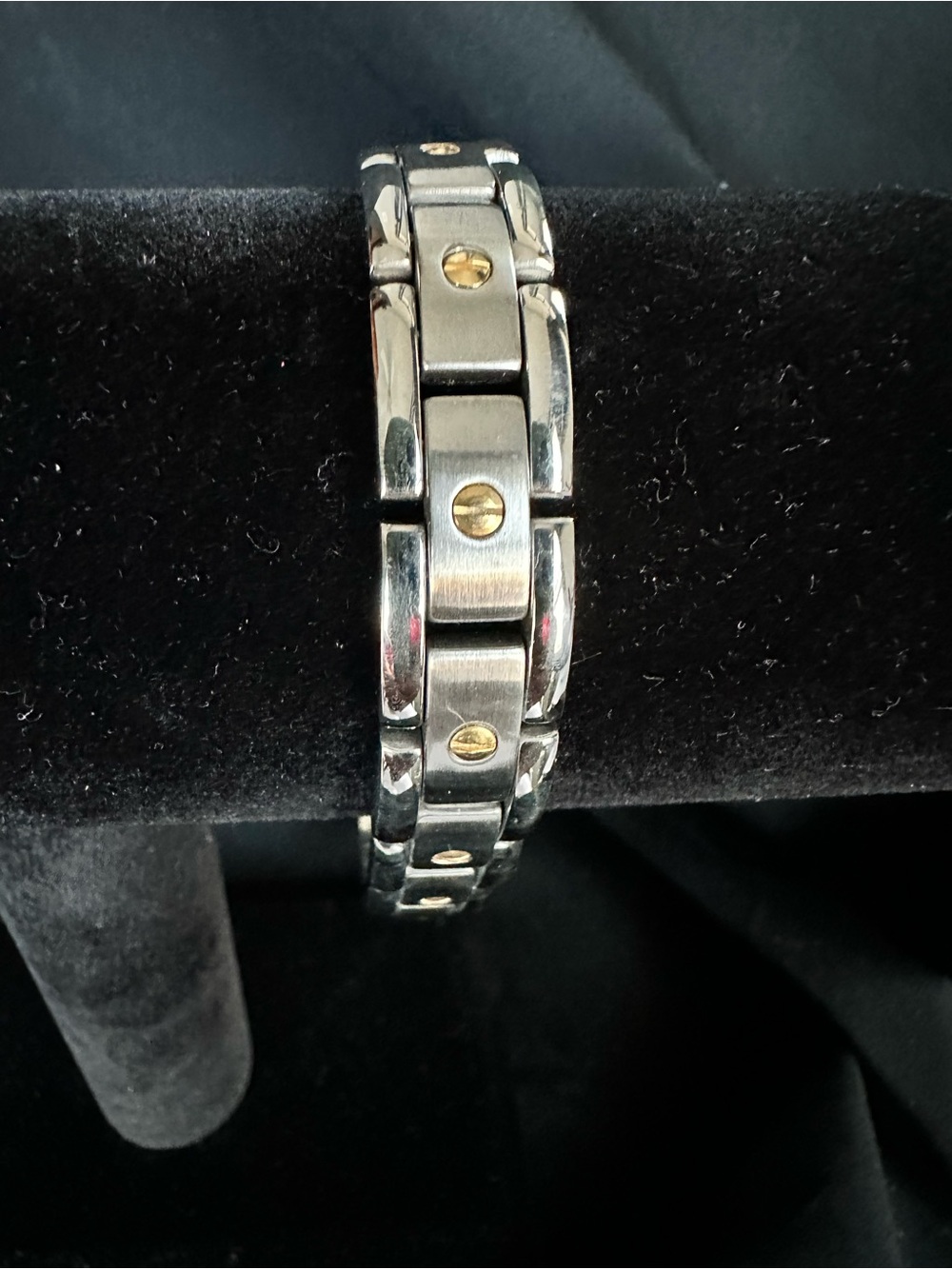 Mens Two-Tone Stainless Steel Gold Tone Screw Head Link Bracelet